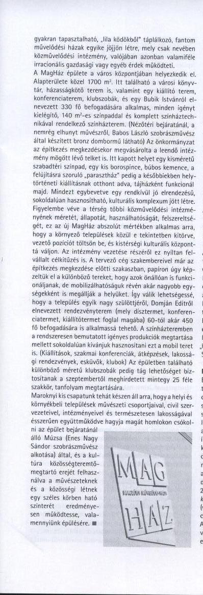 A MagHázról szóló cikk második fele, szkennelve